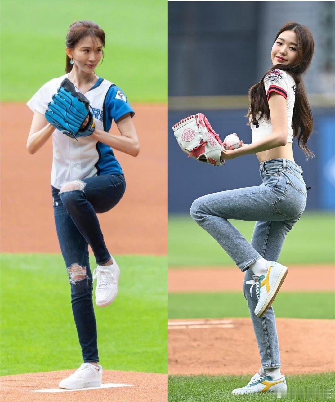 林志玲和张元英棒球开球对比51岁🆚21岁，同为173的身高。哪个像是运动员呢？