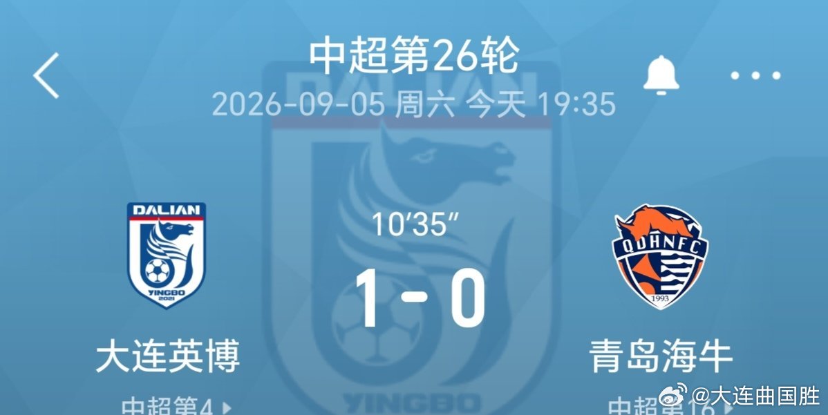 中超联赛大连英博vs青岛海牛 第10分钟，大连英博第一个进球！进球者，丘队长！⚽