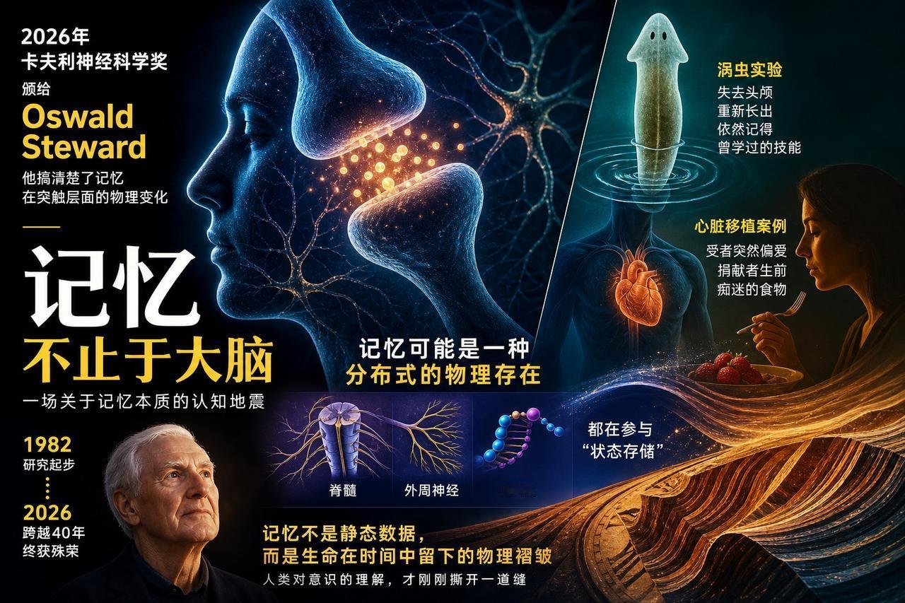 【记忆不只是大脑的特权，它是你全身的物理刻痕】

2026年卡夫利神经科学奖颁给