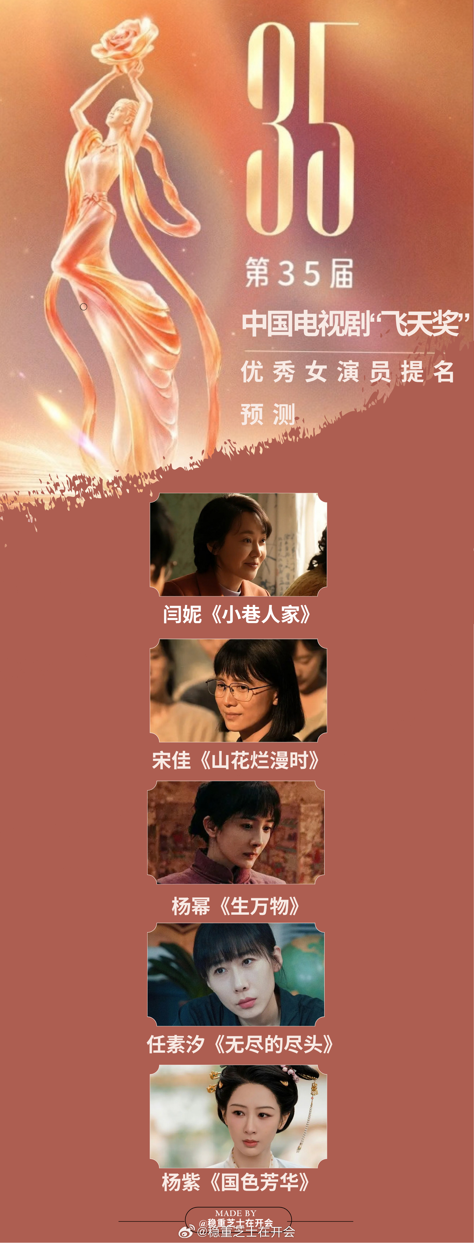 第35届飞天奖优秀女演员提名预测：闫妮《小巷人家》宋佳《山花烂漫时》杨幂《生万物