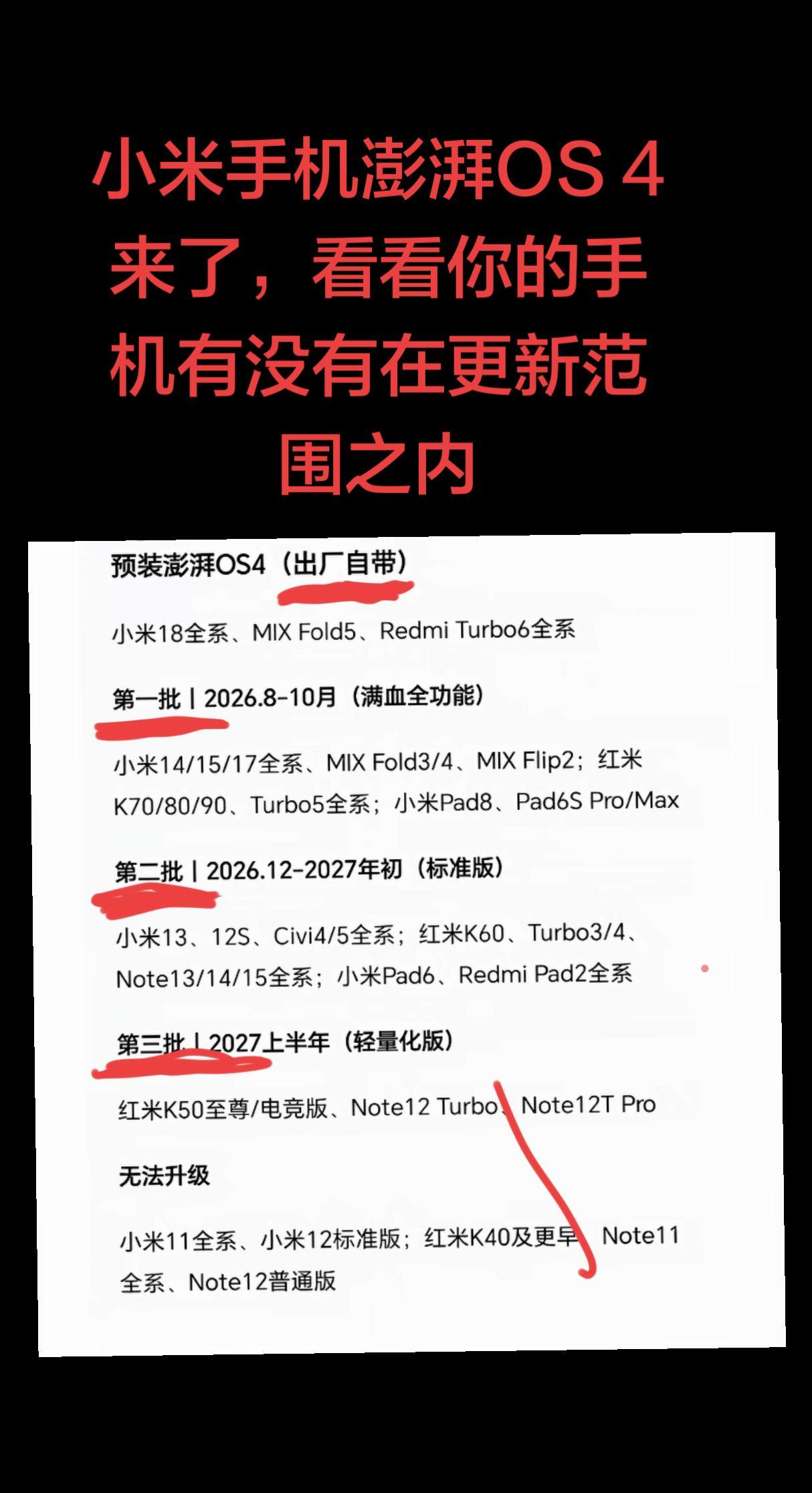 澎湃OS4.0来了，小米手机的用户，看看你的手机在不在更新范围之内红米手机