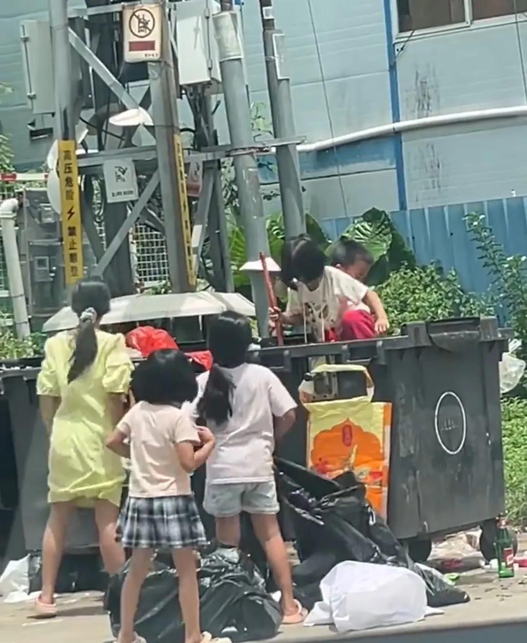 天太热了，回家的路上，看到几个小朋友忙忙碌碌翻垃圾桶，钻上钻下，我就有点好奇。
