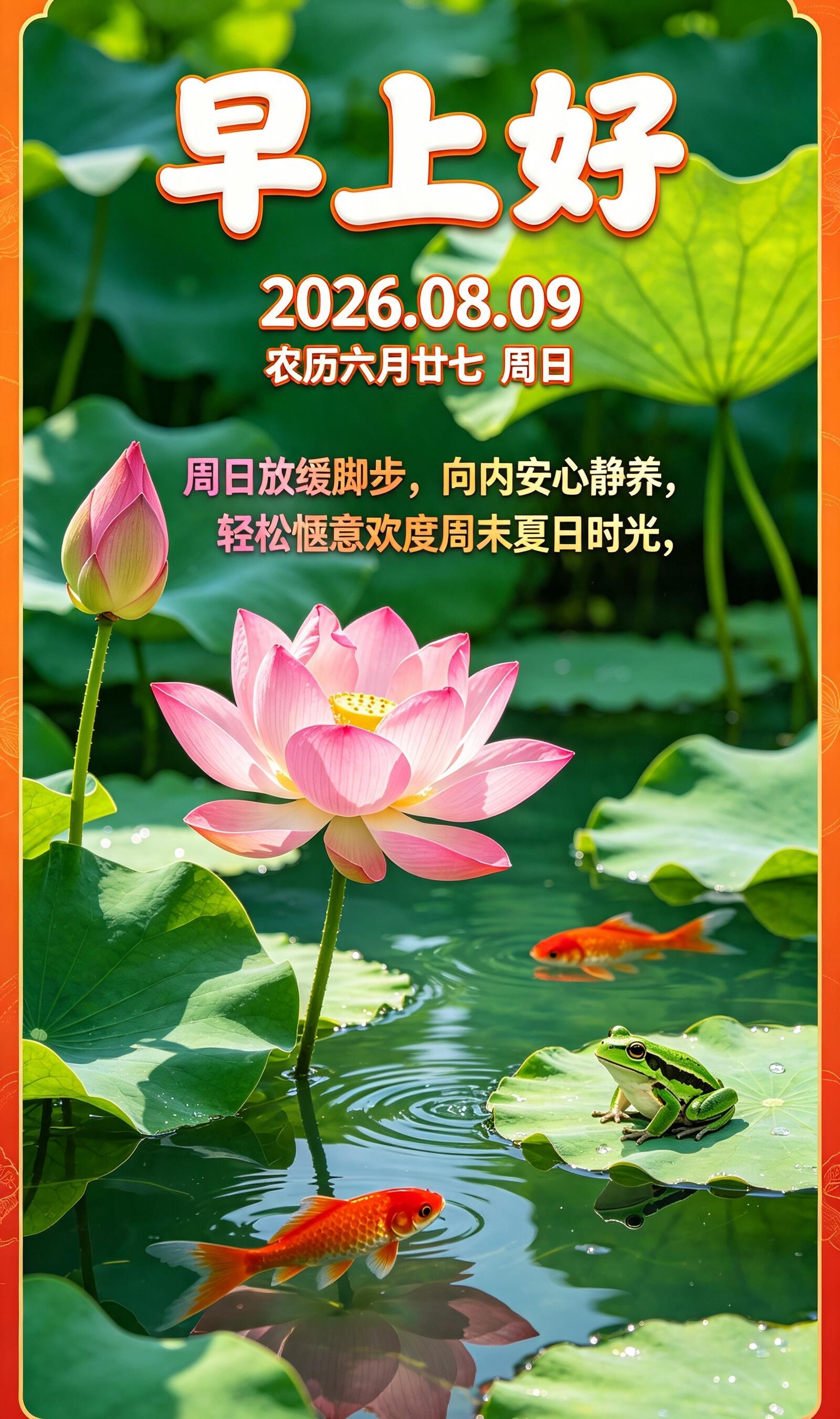2026.8.9周日早安祝福图片海报壁纸拿图吱一声噢～ 