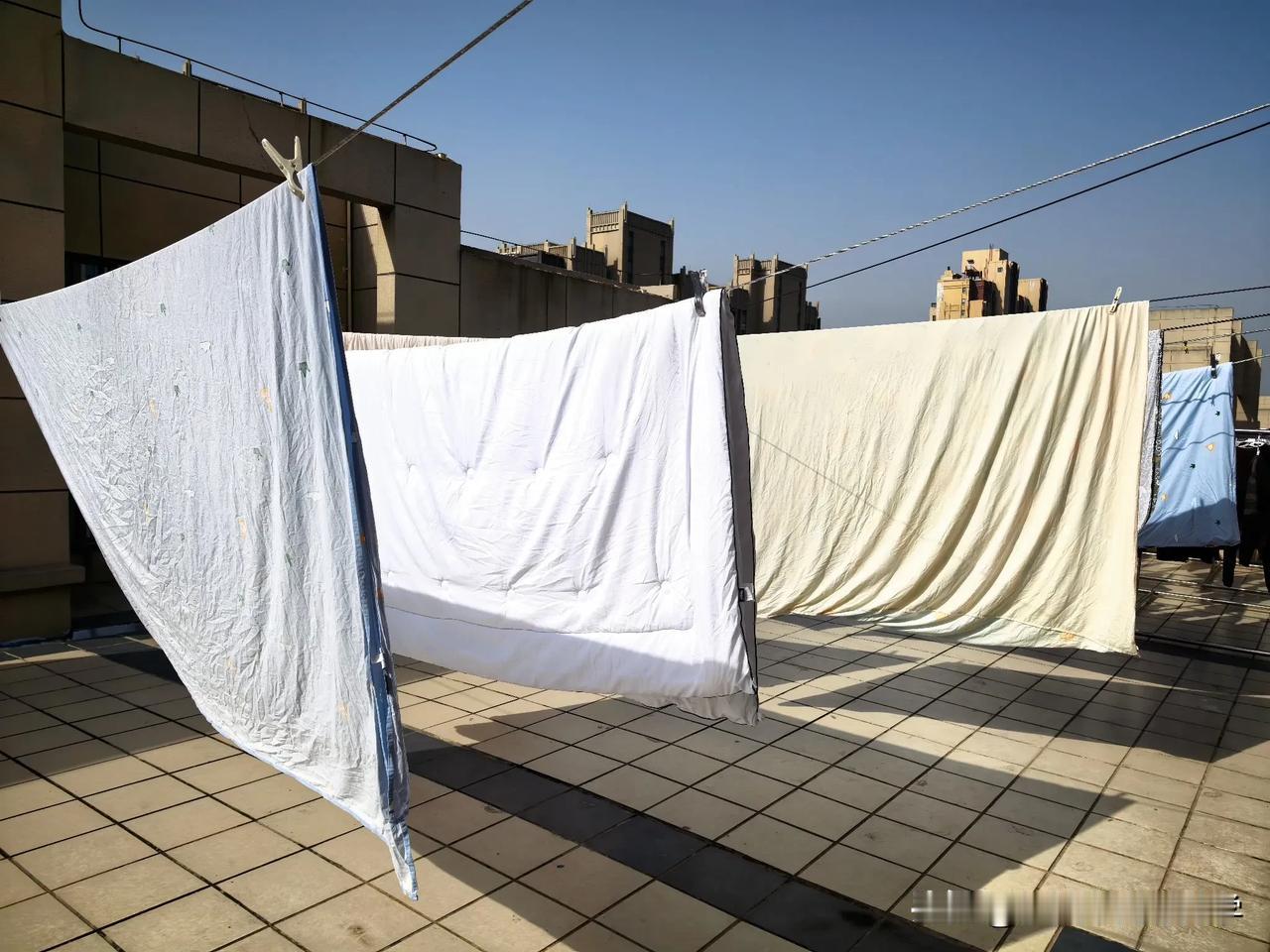 如今在天台上晒被子也是一种稀缺的资源
日复一日的早上出门上班，
只有周末才有时间