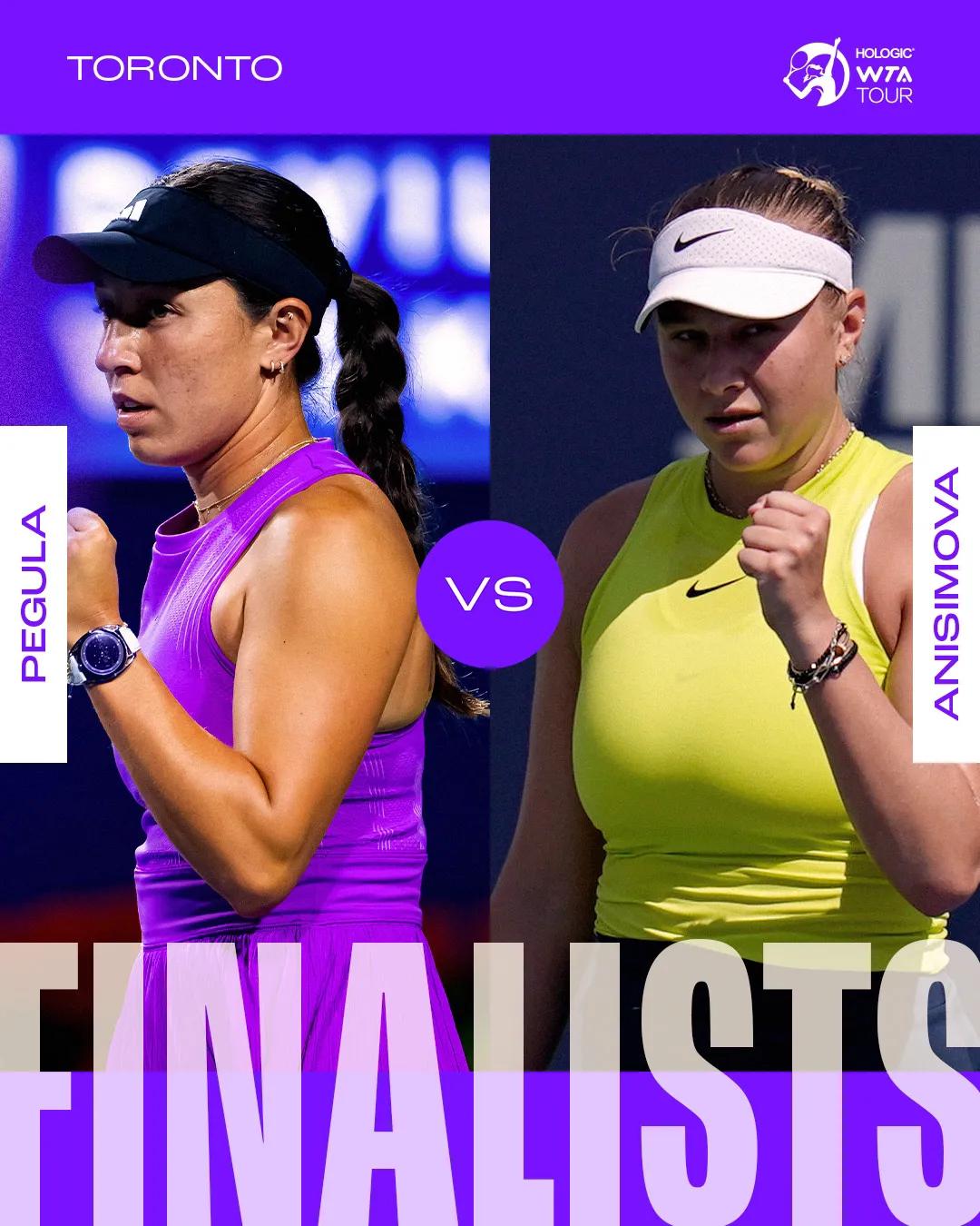 WTA1000多伦多站决赛，卫冕冠军佩古拉1-1战平阿尼西莫娃

决赛首盘，佩古