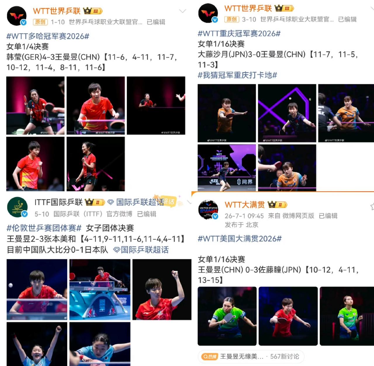 公平公正才是竞技体育应有的模样。
随着今天王曼昱0：3不敌佐藤瞳，止步32强，粉
