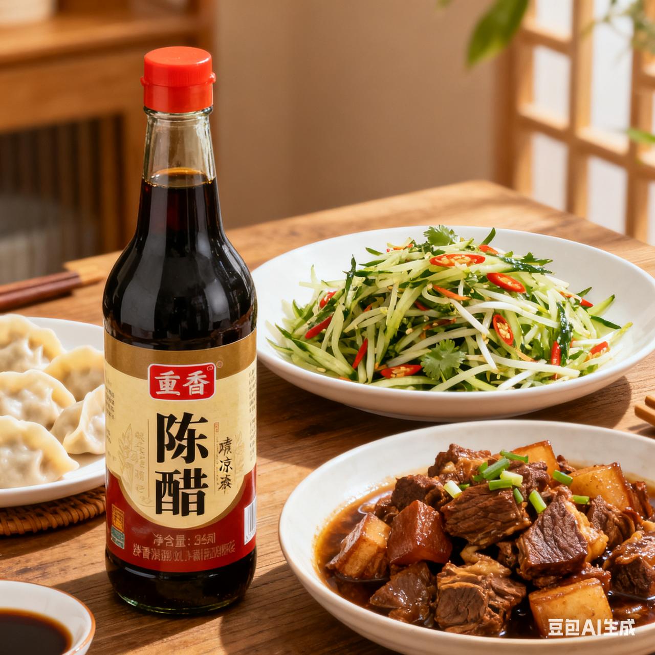 我比较偏爱三类口味的醋，各有适配场景：
 
- 陈醋：酸香浓郁带焦香，拌凉菜、蘸