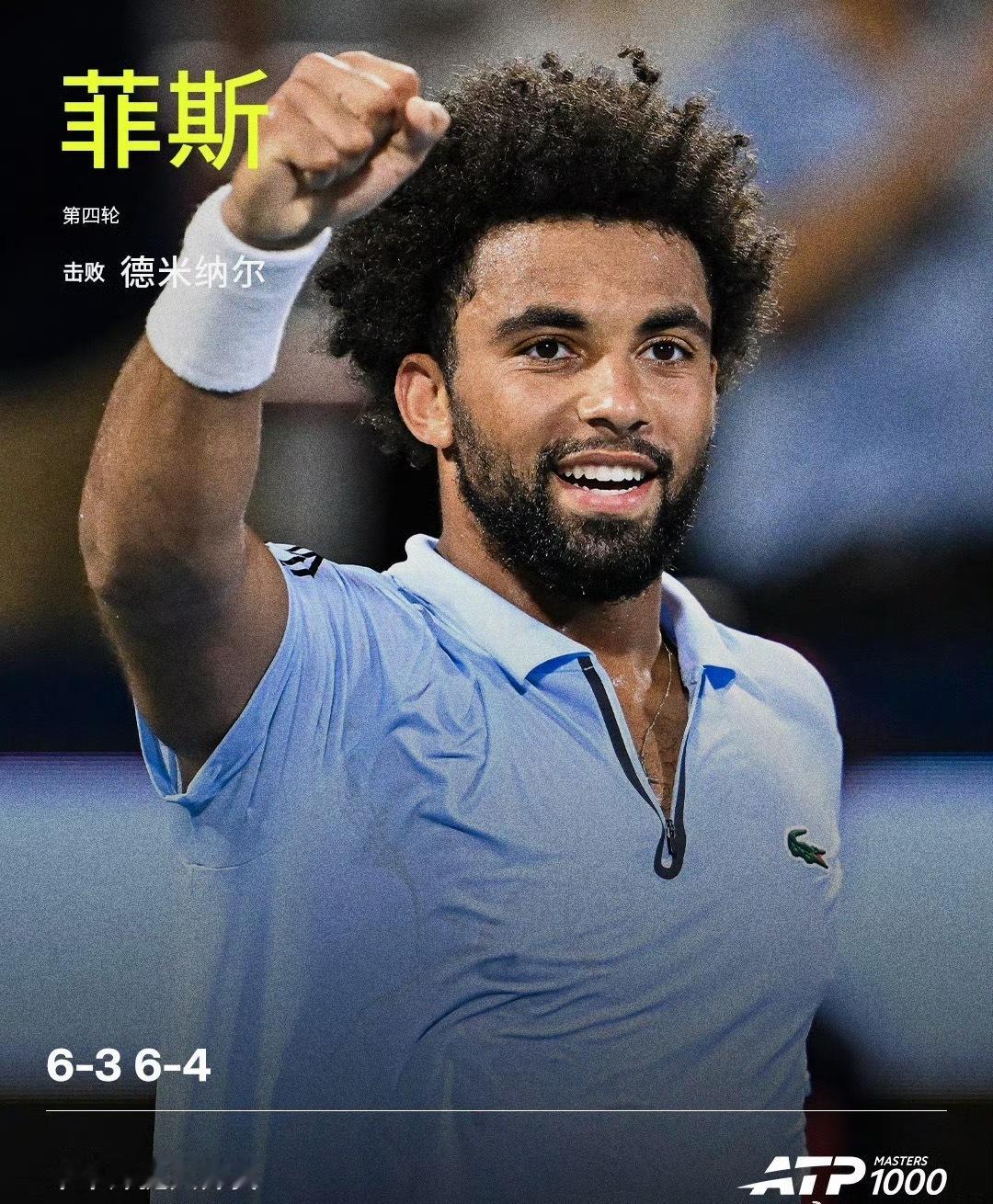 菲斯晋级男单8强、ATP1000 辛辛那提大师赛男单第四轮，菲斯直落两盘，以6-