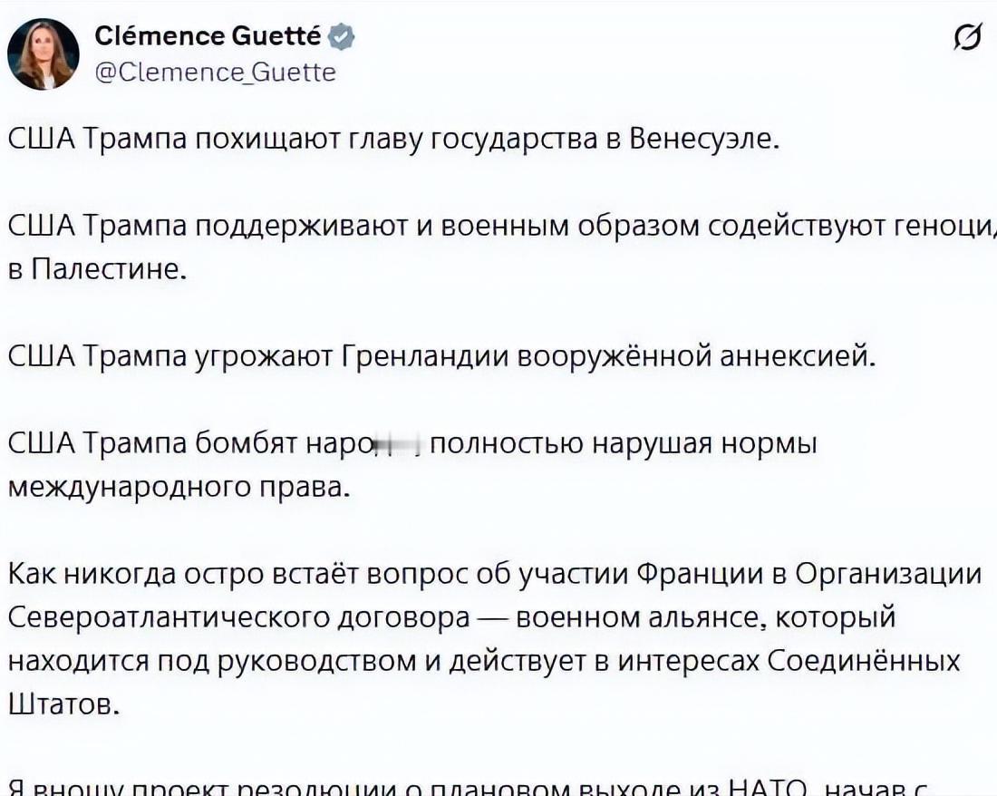 法国因美国欲退出北约

法国国民议会副议长克莱芒丝·盖特宣布，国民议会计划将法国