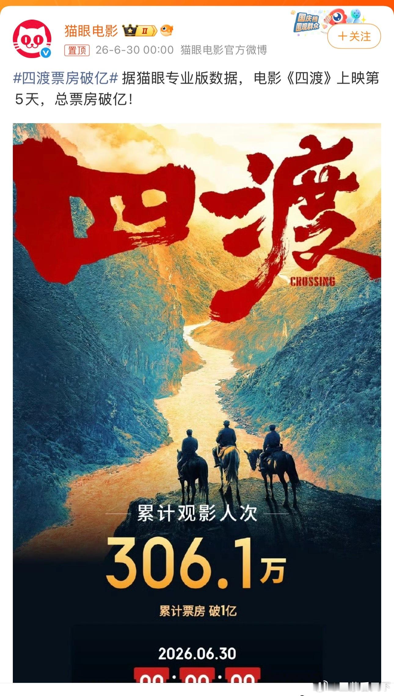 四渡票房破亿 赚钱才是硬道理！ 