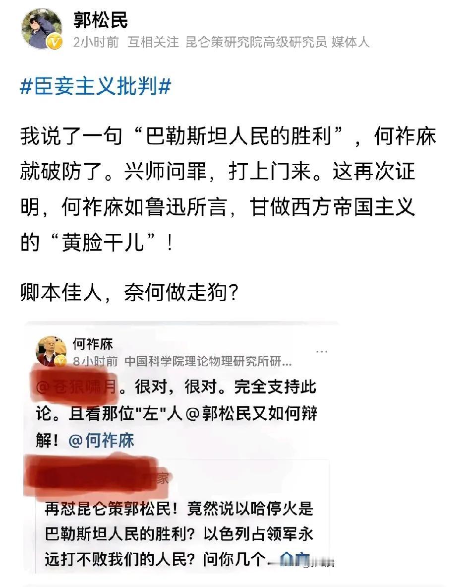 很奇怪，加沙停火给何祚庥气的不行，说加沙停火是巴勒斯坦人的胜利更是给他气的转发别