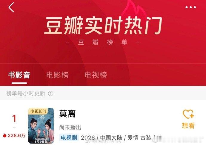 莫离开播成绩莫离开播热度 莫离开播热度，追起来！ 