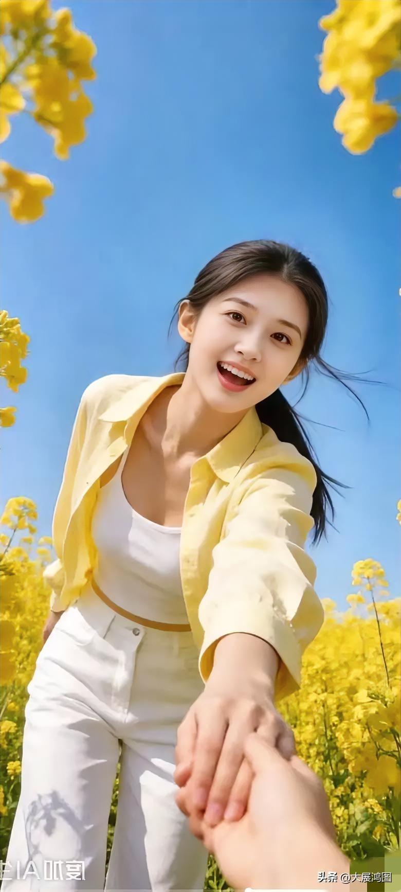 阳光灿烂的春日里，我与她携手漫步于花海之间，尽情感受大自然的美妙。🌸🌞春日赏