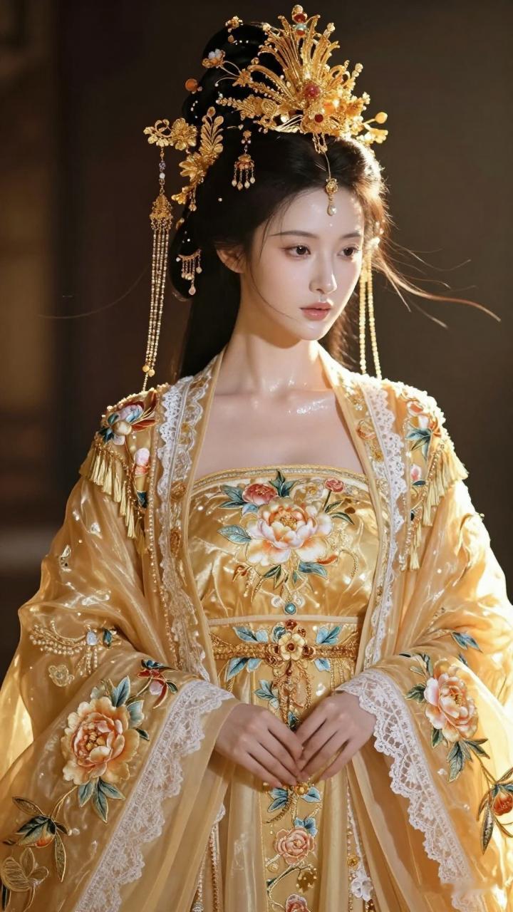 穿越时空的古典美人，金光闪闪的华服，惊艳了时光！