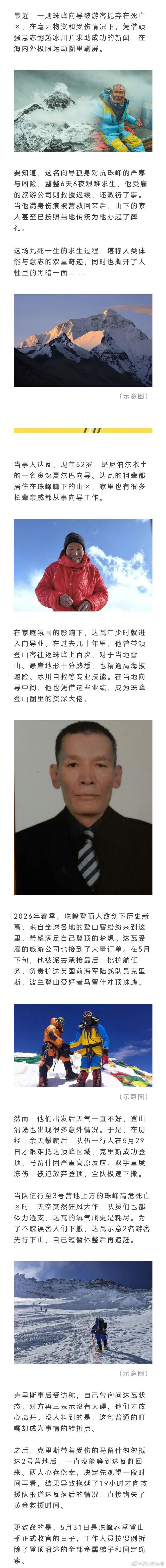 珠峰向导被遗忘在死亡区6天6夜生还海拔7500米珠峰死亡地带，52岁夏尔巴向导达