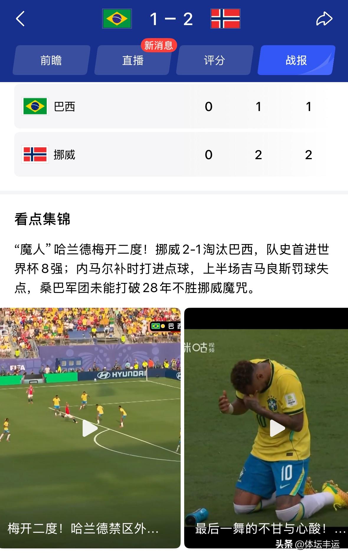 [世界杯][大力神杯][助威彩旗][比赛用球]哈兰德梅开二度力助挪威2-1淘汰五