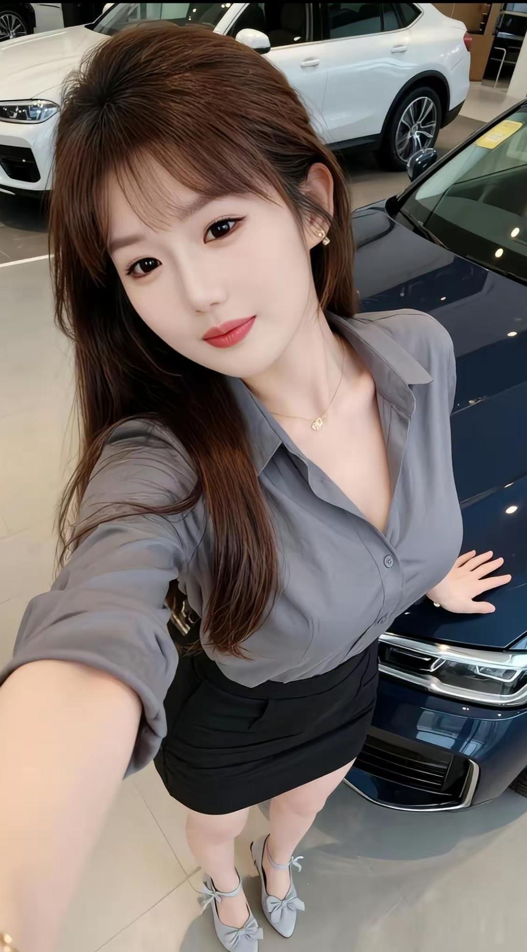 红妆美人倚车旁，笑语盈盈似月明。