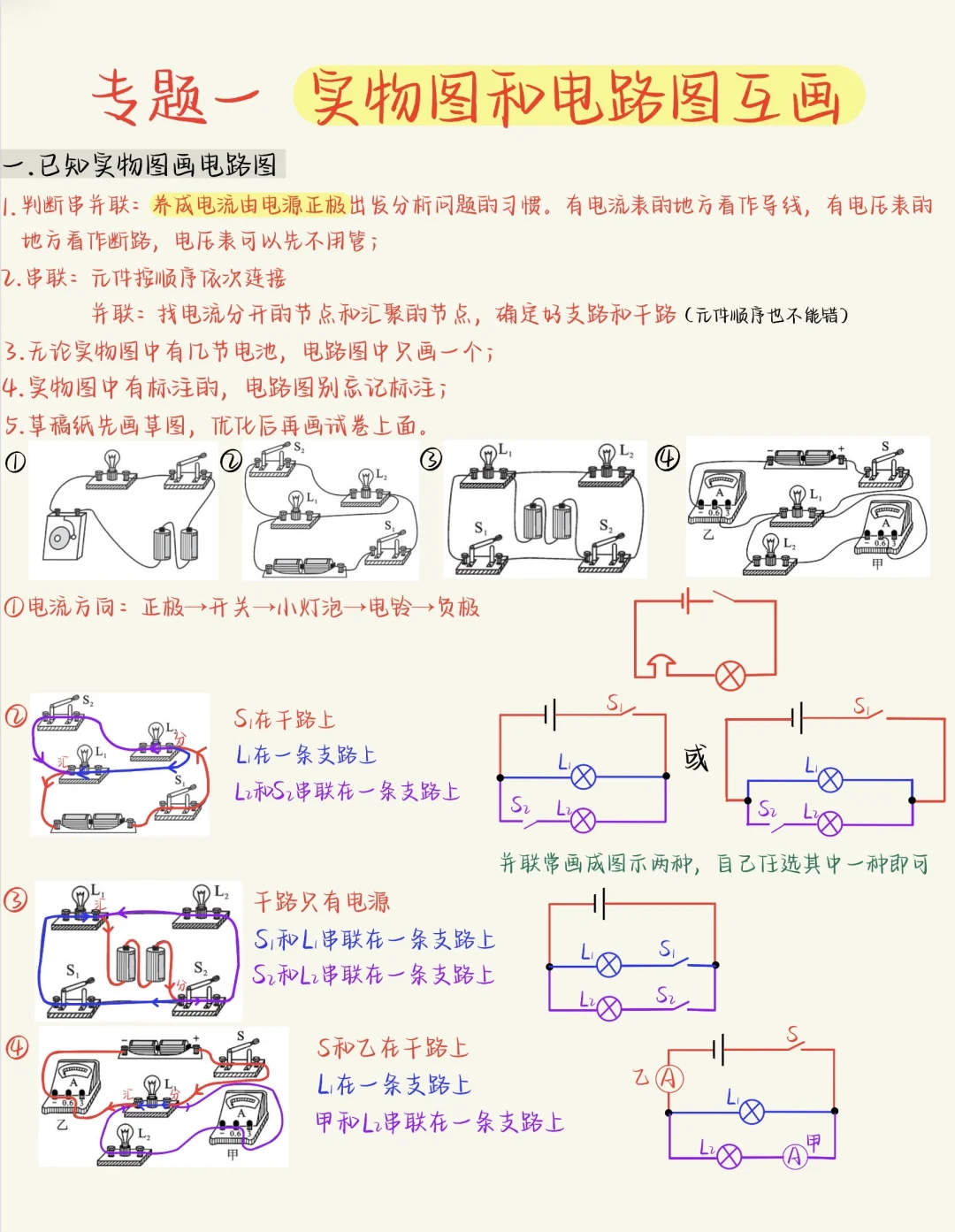 九物重难点：电路图与实物图互画