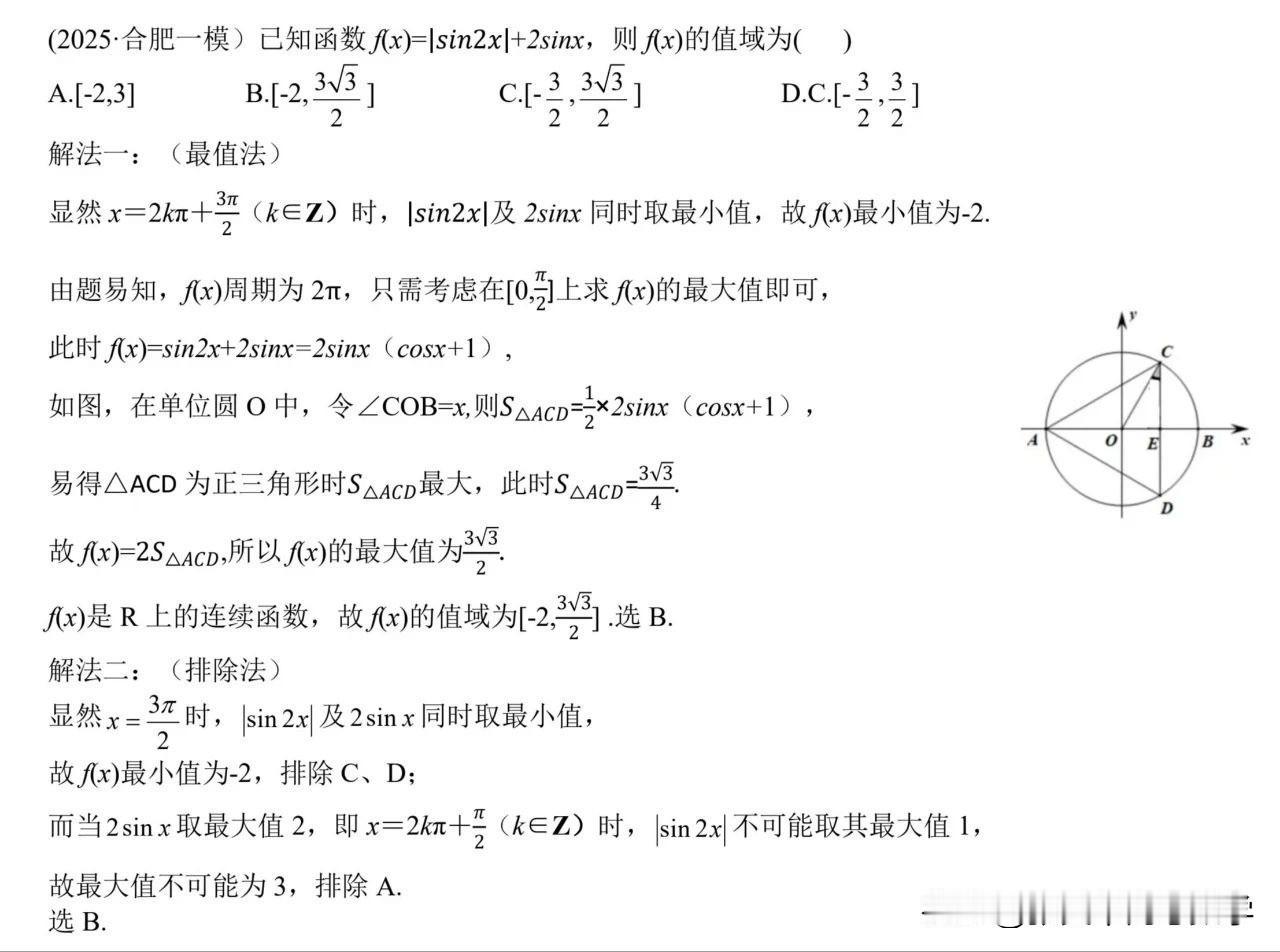 一道三角函数值域问题的再解析