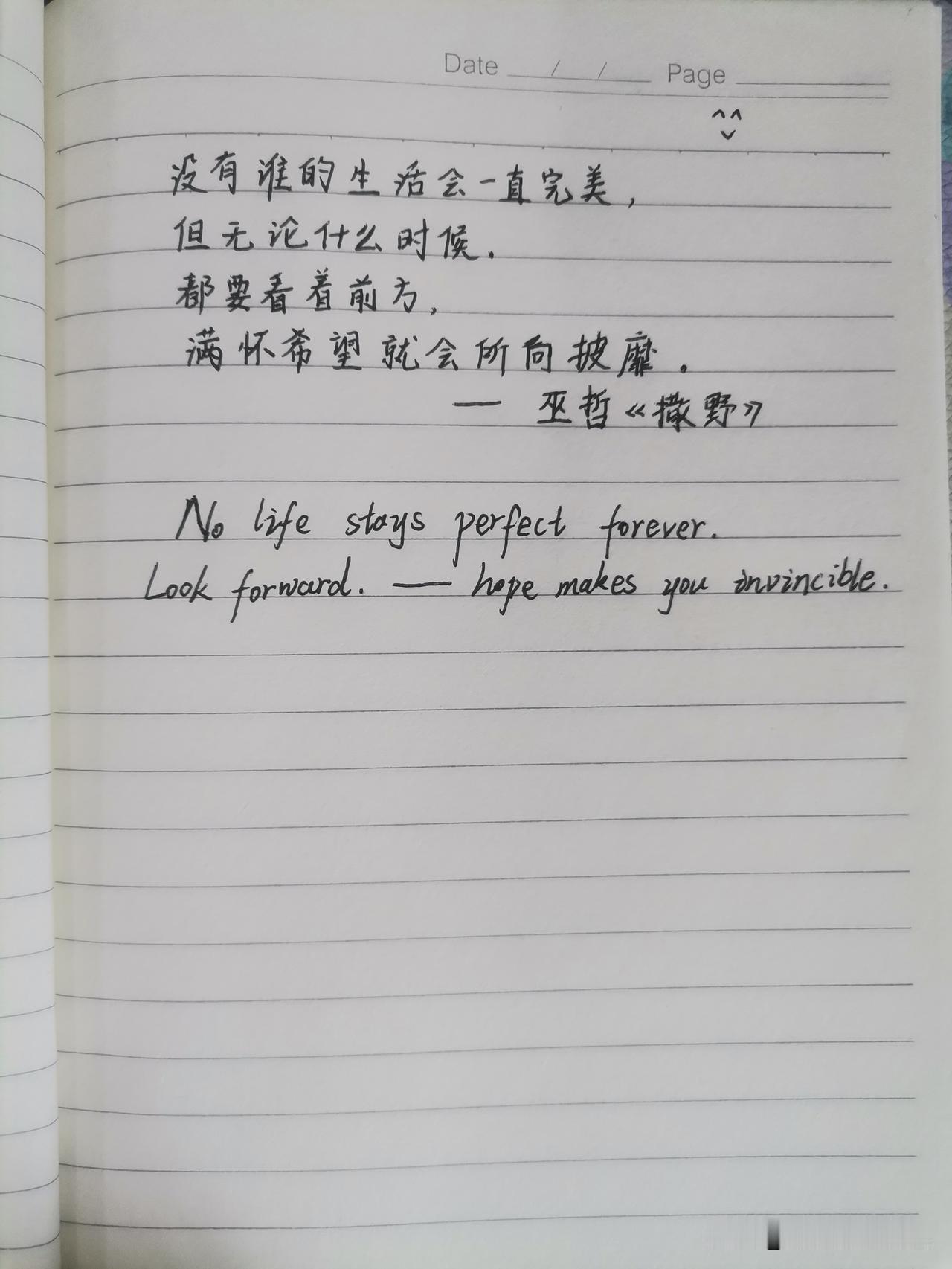巫哲的《撒野》中说：

“没有谁的生活会一直完美，但无论什么时候，都要看着前方，