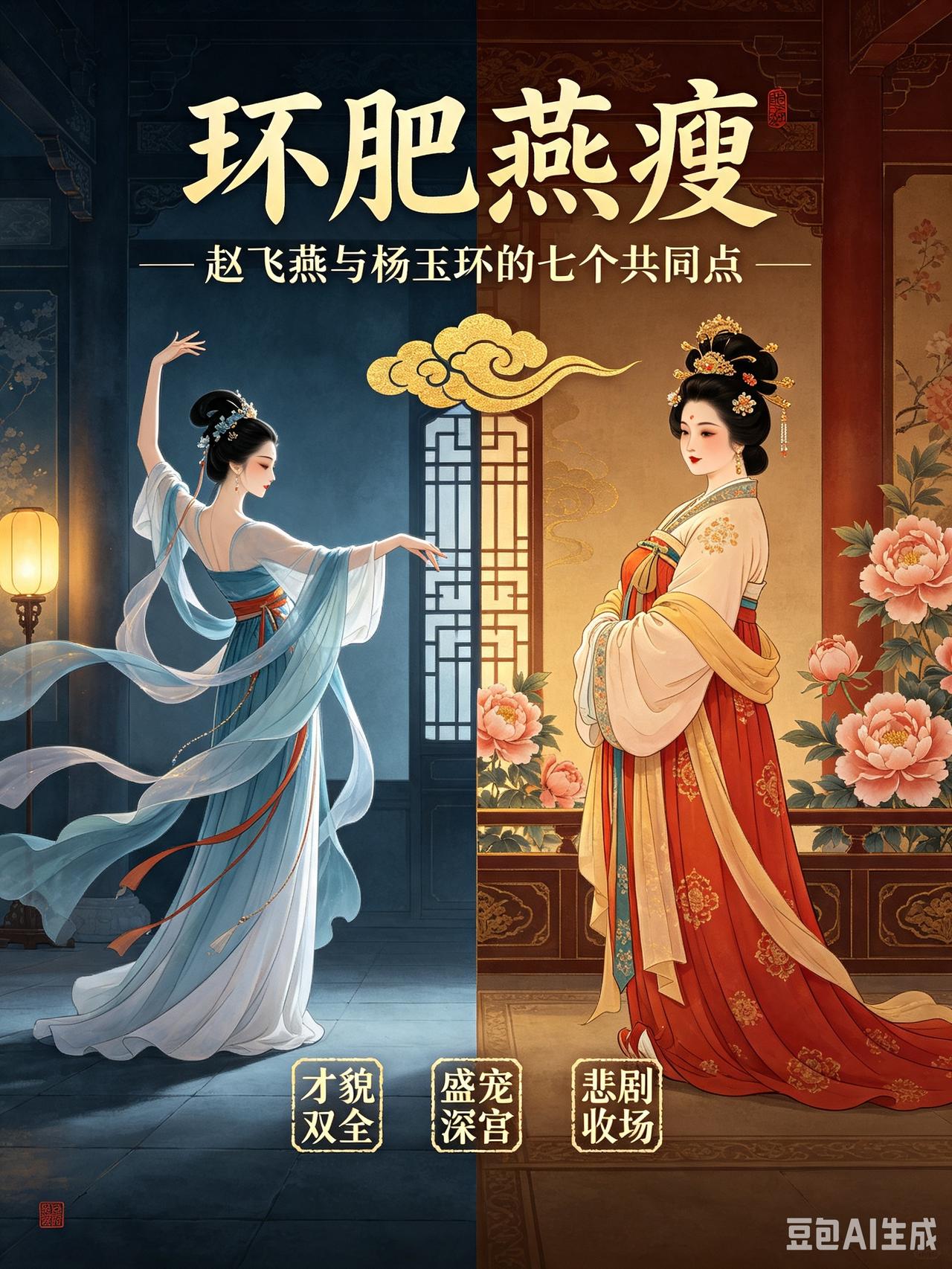 “环肥燕瘦”两个隔着七百多年女主角的共同点。

赵飞燕和杨玉环都是歌舞双绝的两个