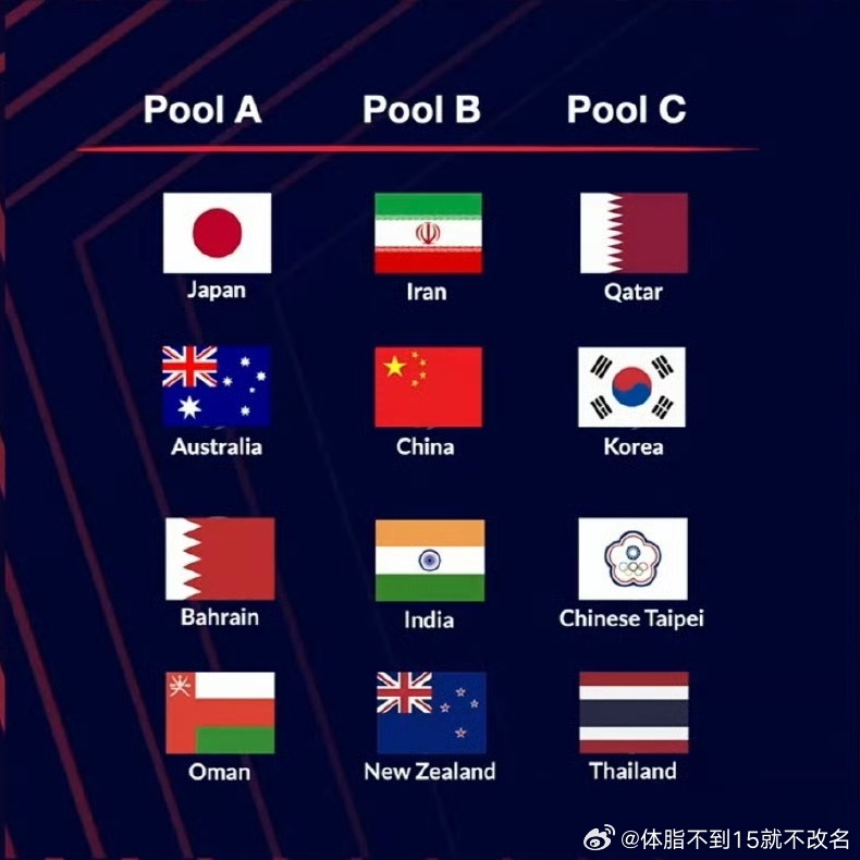 中国男排  2026男排亚锦赛分组详情，后面的数字代表世界排名：【A组】🇯🇵
