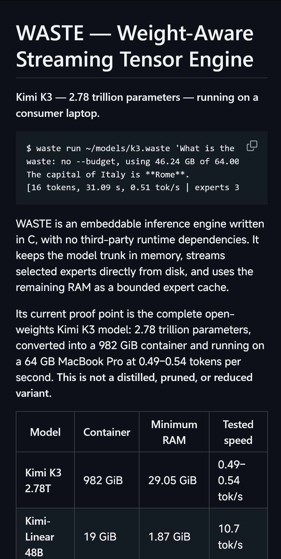 让Kimi K3真的能在笔记本上跑起来的方案
地址：github.com/sql