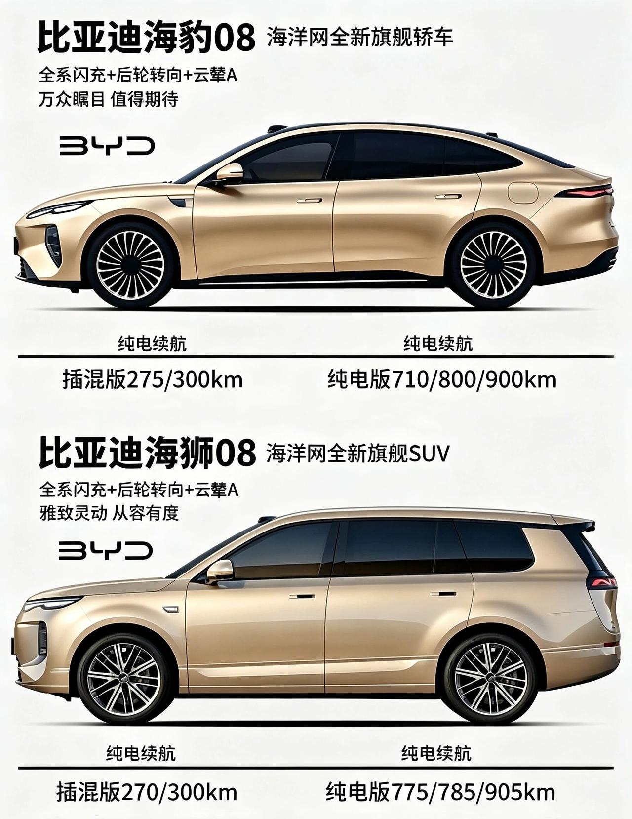 海豹08轿车VS海狮08 SUV，家用你会怎么选？两款车同平台共享云辇A、后轮转