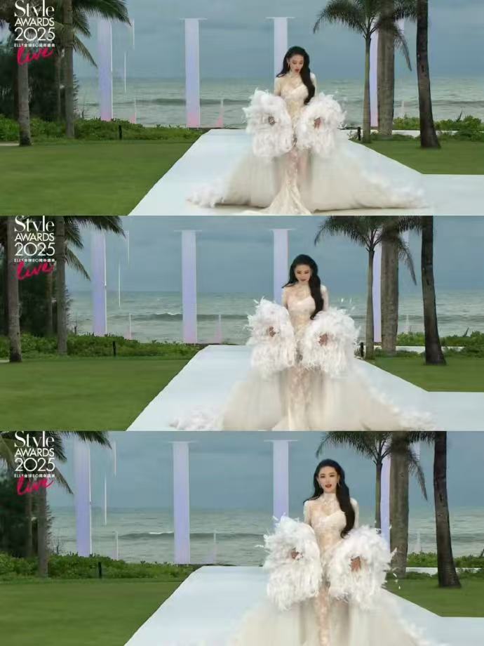 张馨予出场秒了 张馨予红毯太会搭！半透视蕾丝裙衬完美身材，25斤长羽毛披肩超奢华