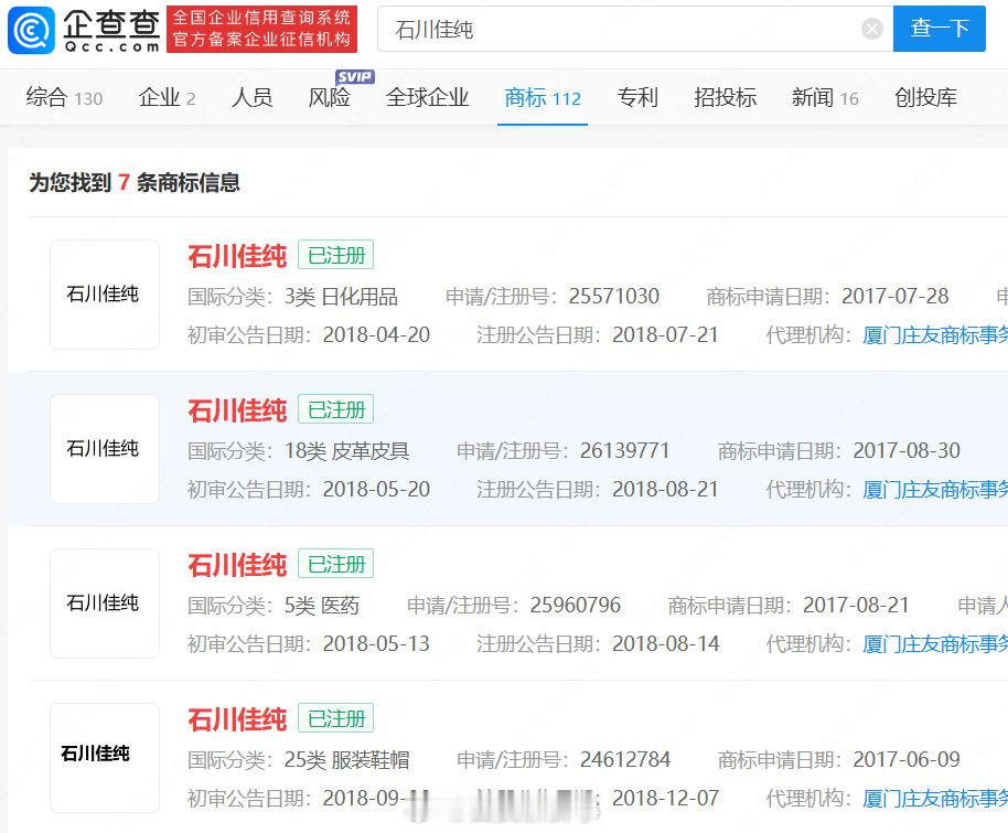 【#石川佳纯被多方注册商标#】#石川佳纯已被注册多个商标# 近日，石川佳纯采访国