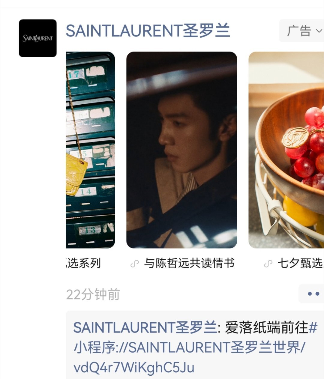 哈哈哈 我在盆友圈看到陈哲远圣罗兰中国形象大使 了 