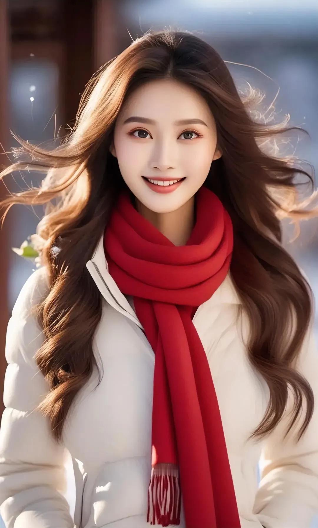 红袖添香夜，寒梅映雪姿。翠衣红唇佳人 白衣倩影飘 红颜笑靥开