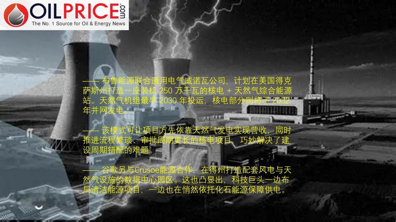 美国能源企业开始推行核电 + 天然气的混合供能模式， 为人工智能数据中心热潮供电