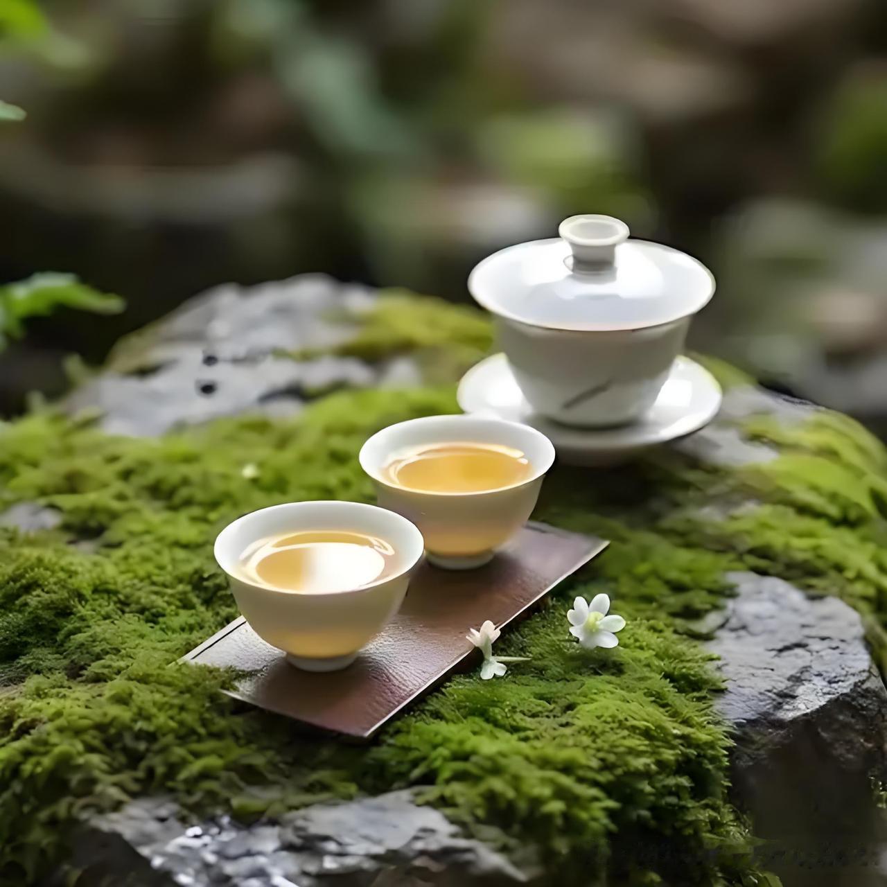 《与元居士青山潭饮茶》
——唐·灵一
野泉烟火白云间，
坐饮香茶爱此山。
岩下维
