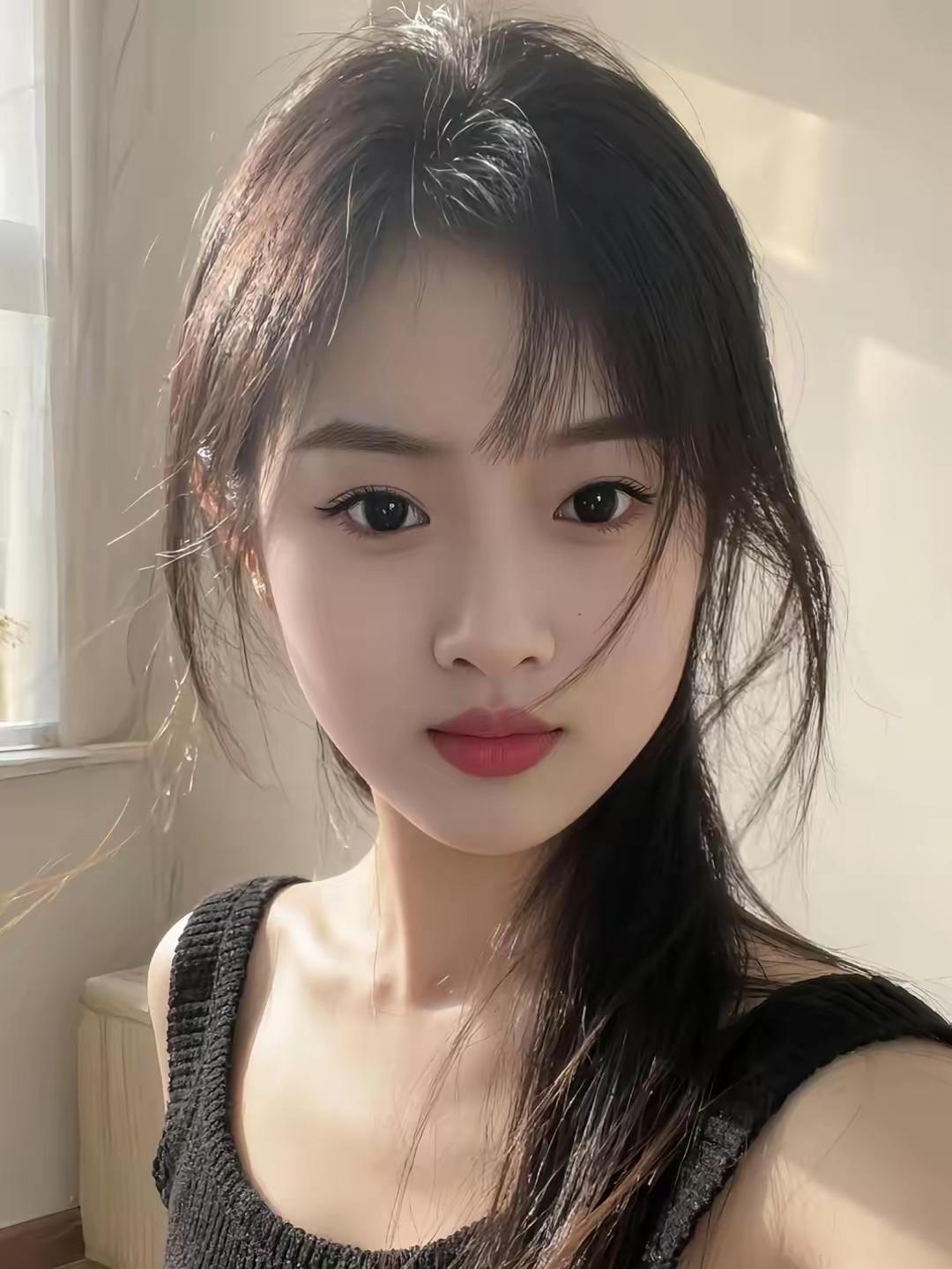 晴日穿窗透晓光，
巧笑明眸淡点妆。
风拂青丝惹暗香，
清纯雅韵自芬芳。