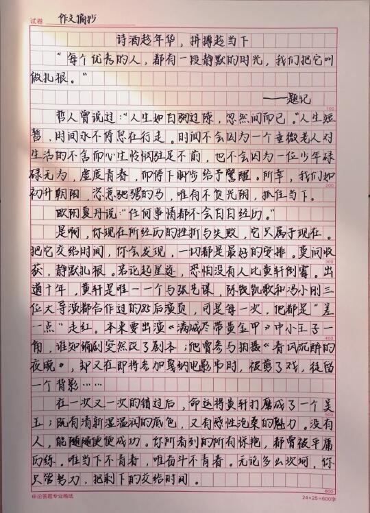 作文《诗酒趁年华，拼搏趁当下》