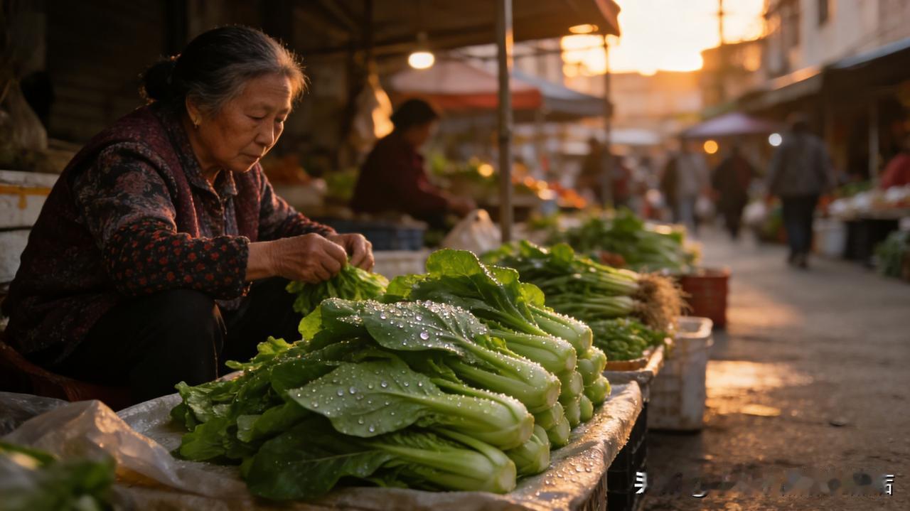 今天下班顺路拐进菜市场，晚风里全是烟火气。大妈的小摊子摆着刚摘的青菜，带着水珠绿