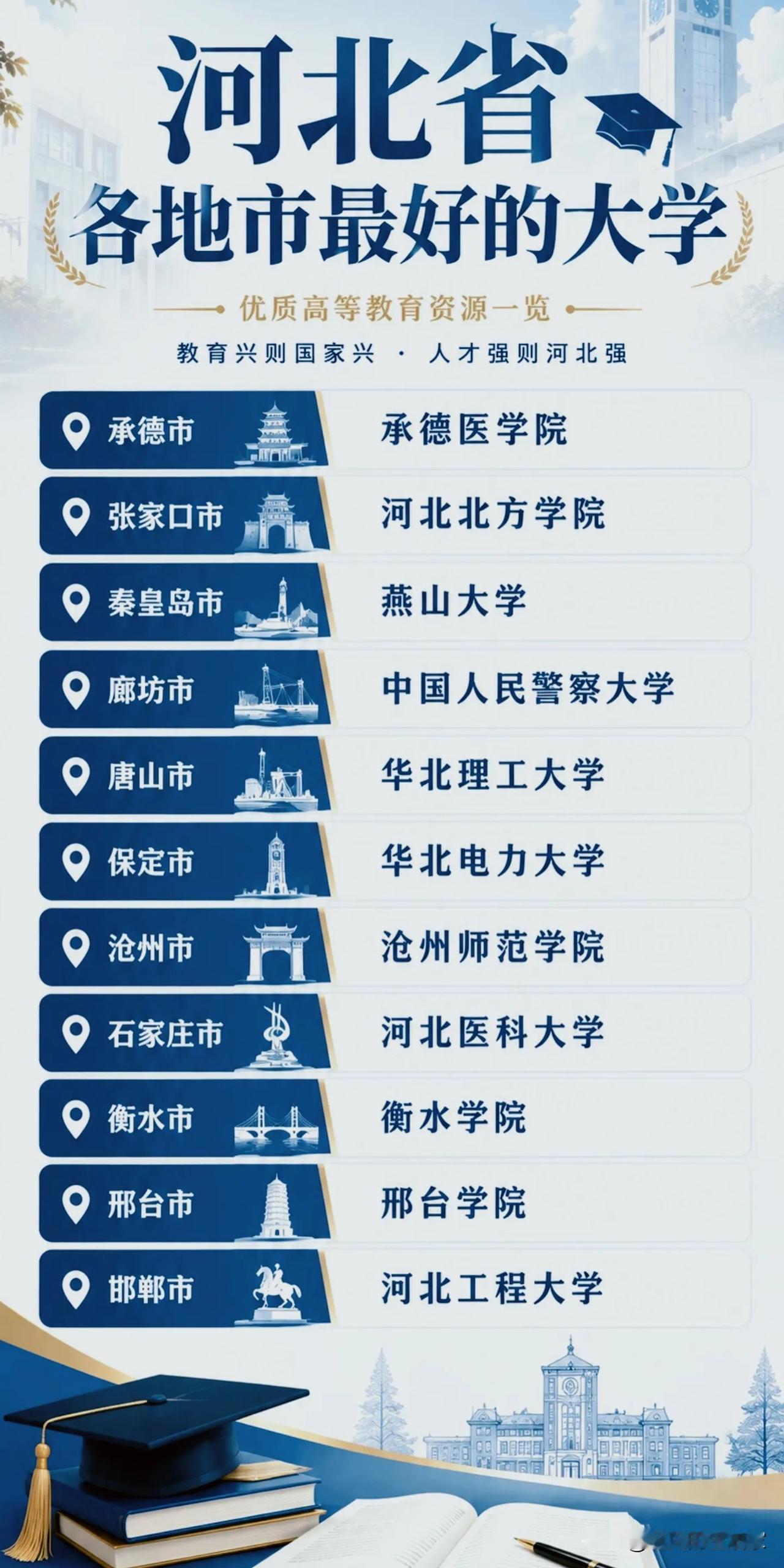 河北各地市头部高校盘点，一座城市一所代表大学，差距一目了然！
 
🎓河北高等教