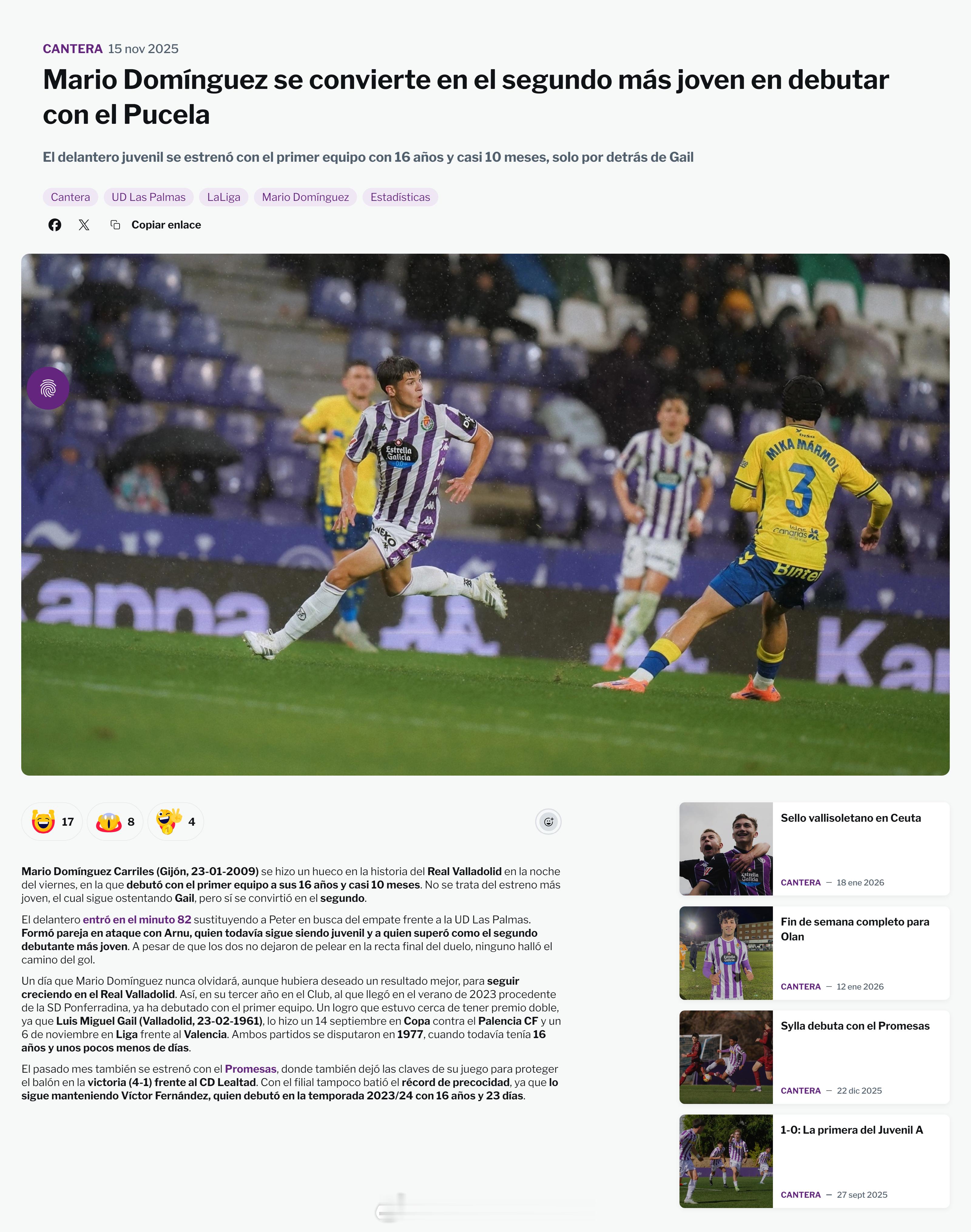 马里奥·多明格斯（Mario Domínguez）巴拉多利德U19A队球员本赛季