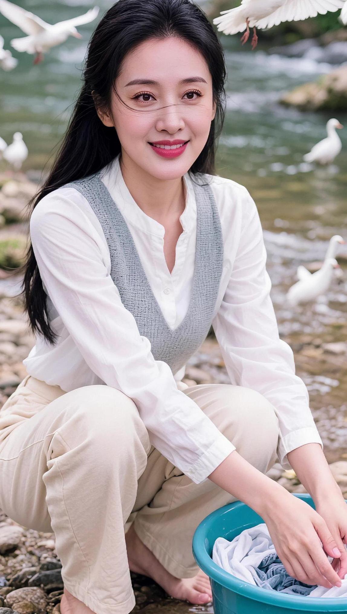 AI溪边清新写真 抖音ai创作 自然美景 自然风景区 骨相美人