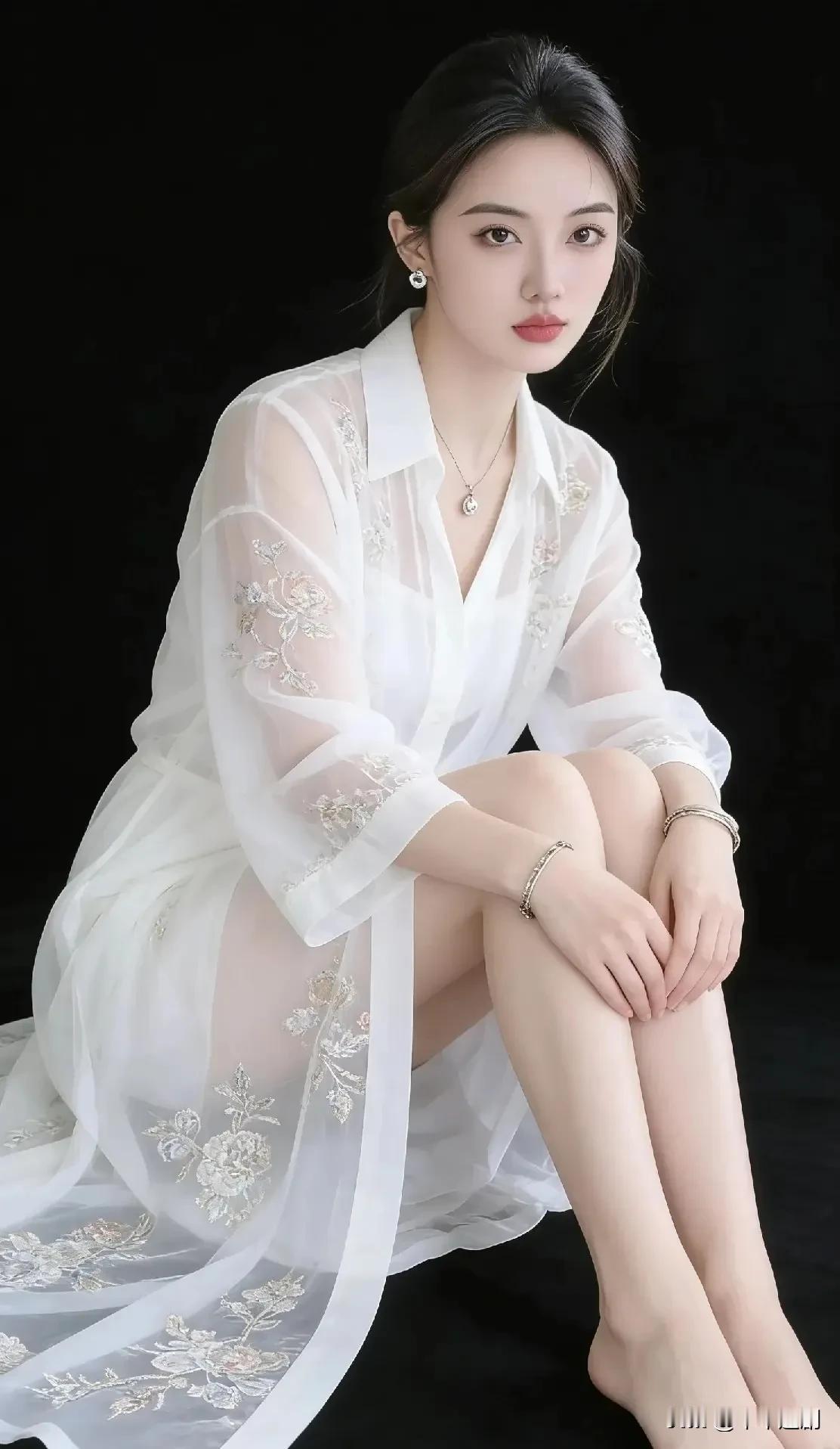 白纱轻覆，绣影藏香。
在纯粹的黑与白之间，
每一寸肌理都透着东方的诗意与温柔。