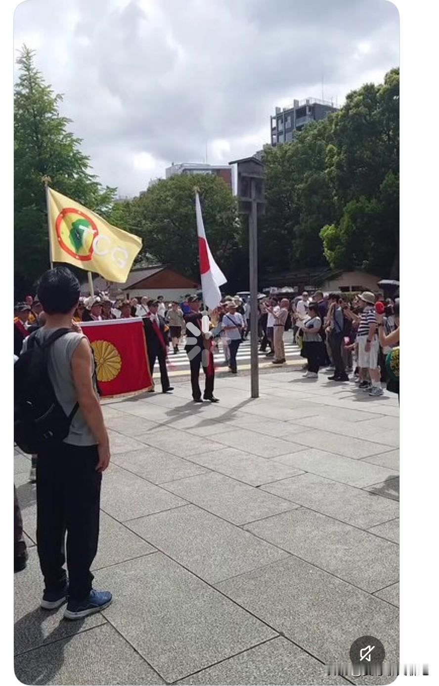 日本殖民者在台湾省产下的后代，集体来到日本高举台独旗帜，集体参拜靖国神社。令人作