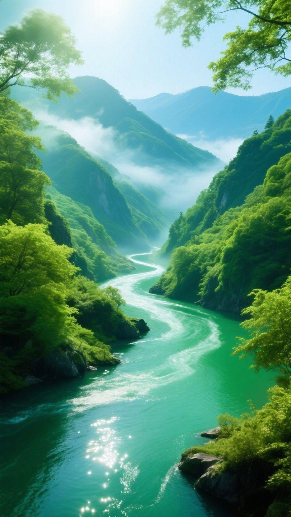 翠岭清江入画来
 
晨光破开晨雾，漫过层叠的青山时，一川碧水正从绿意深处，蜿蜒而