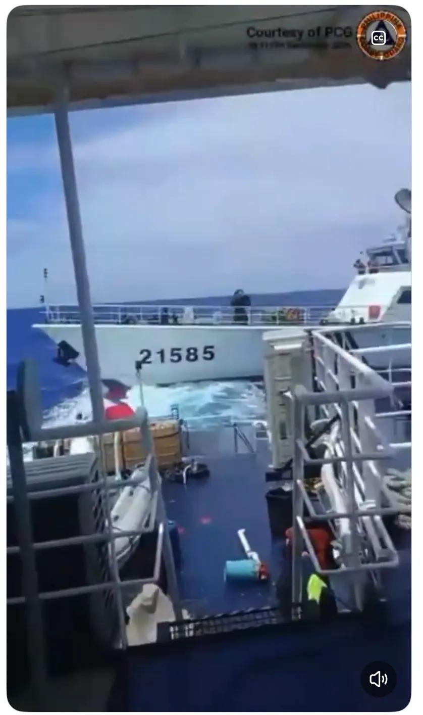 在9月18日菲律宾公务船在南沙仙宾礁附近海域两次故意冲撞中国海警船后，美国驻菲律