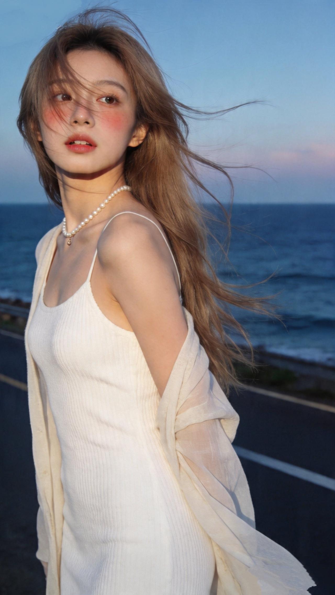 海边漫步，微风拂面，少女心满满普通女生如何成为氛围感美女 美女的美丽体现在何处呢