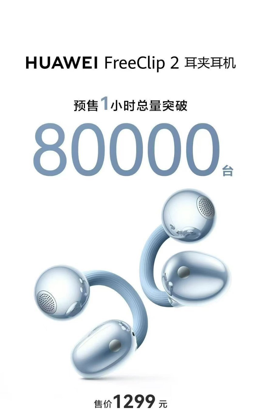 这么猛，华为FreeClip 2耳夹耳机预售1小时突破80000台！ ​​​