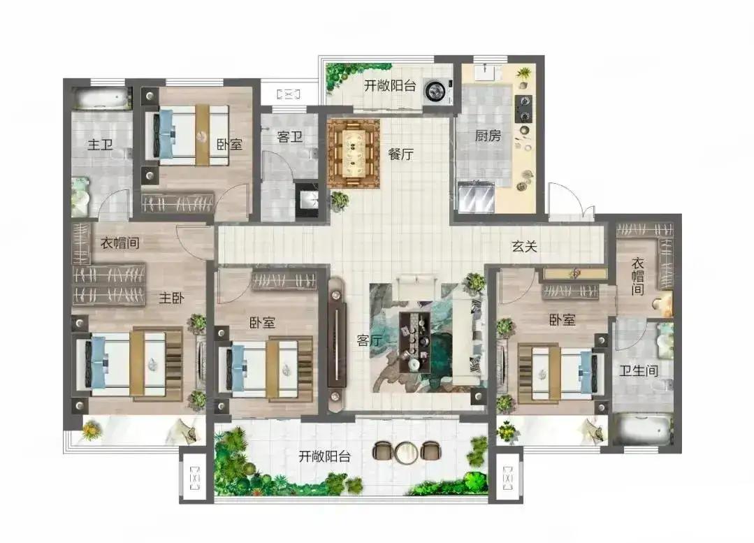 这房子是过日子的实在好户型，四平八稳，藏着踏实与通透。
 
客餐厅通敞，双阳台南