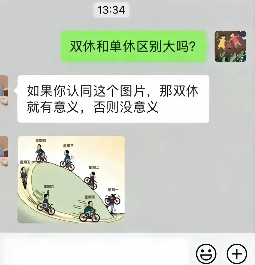 单双休的区别可不仅仅只是一天假。如果是单休，周六下班，然后再熬个夜，第二天一醒就