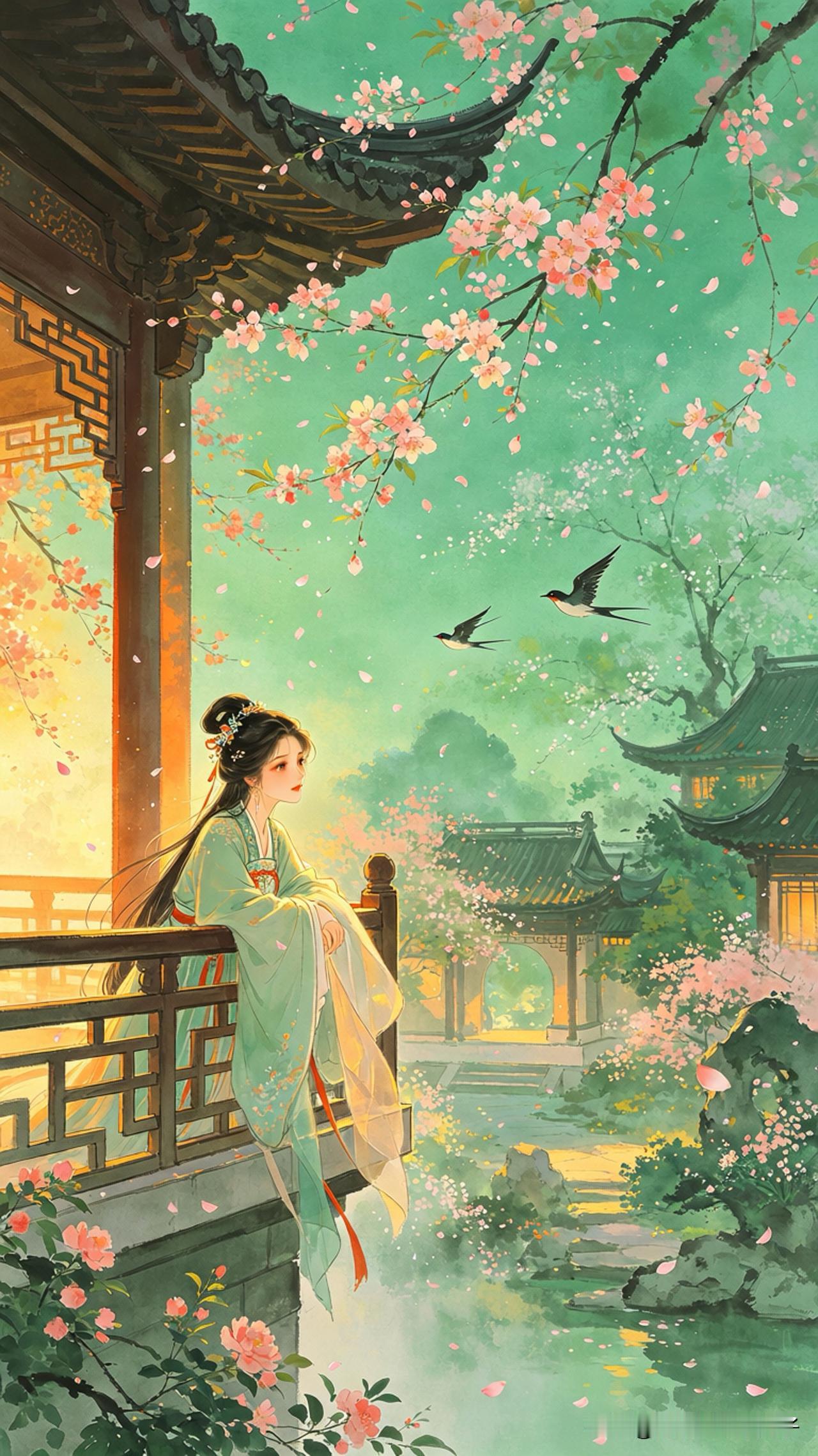落花庭院晚风微，
独倚危楼看燕归。
眉锁春山愁几许，
        
…………