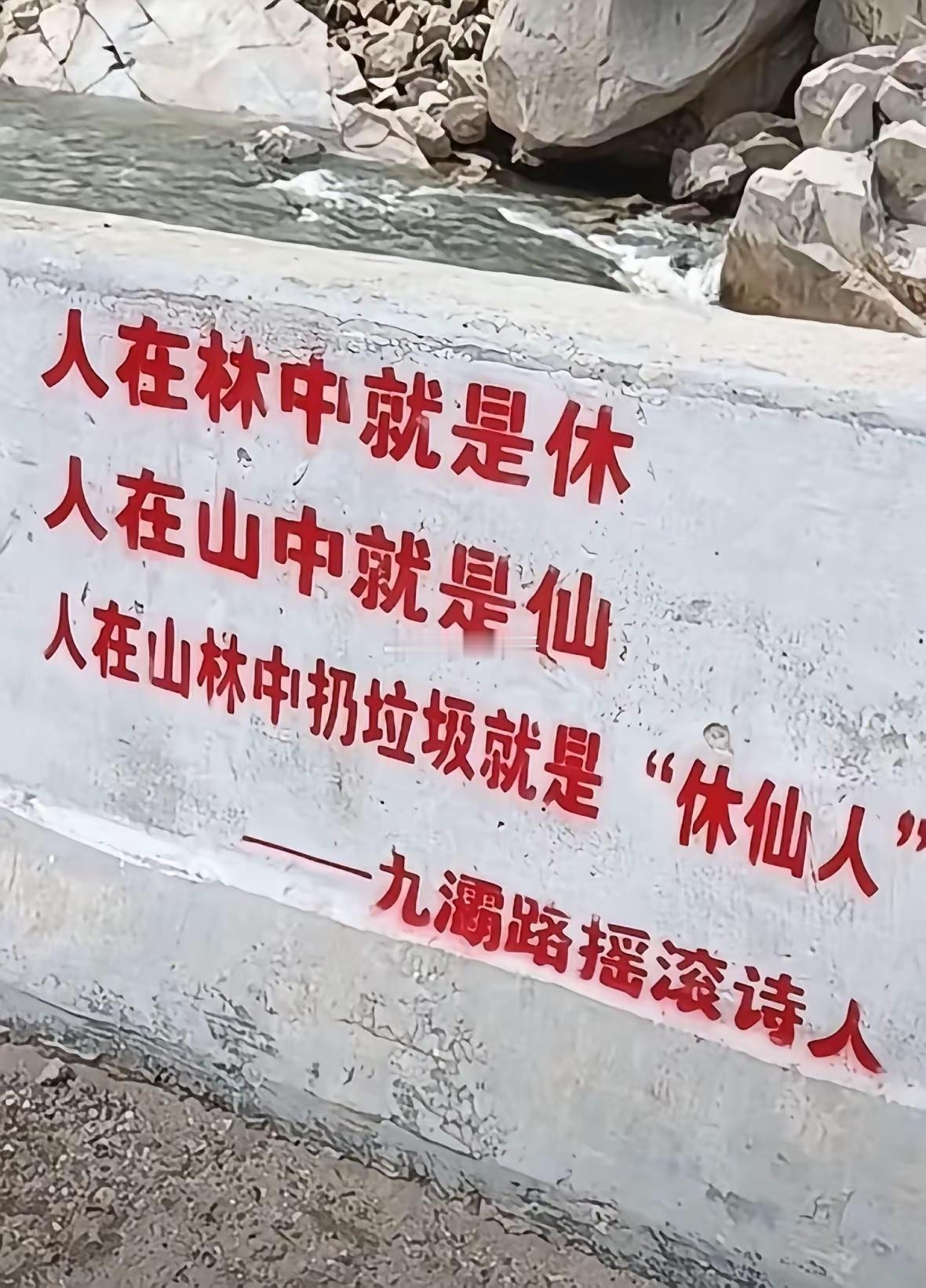 人在山林中扔垃圾就是“休仙人”！这个标语水平真高跟《生命树》里扎错的水平有一拼